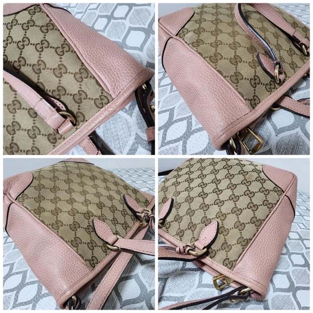 Authentic Gucci Small GG Canvas Bree satchel Bag Beige/Pink